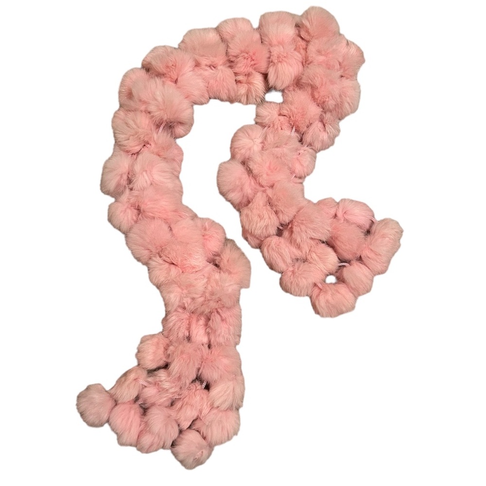 Genuine Rabbit Fur Pink Pom-Pom Scarf